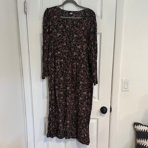 Old Navy Black Floral Long Sleeve Midi Dress